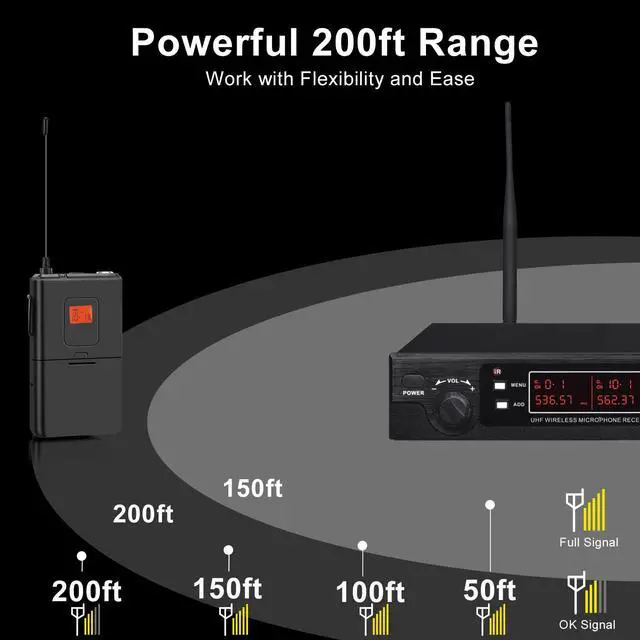 Alt view image 4 of 6 - 200-Channel Wireless Lavalier Microphone, Dual UHF Bodypack Cordless Lavalier Mic System Set, Auto Scan, Long Range 200-240Ft, 16 Hours Use Ideal for Speaking, Classroom 2023 333B
