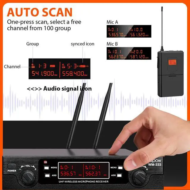 Alt view image 6 of 6 - 200-Channel Wireless Lavalier Microphone, Dual UHF Bodypack Cordless Lavalier Mic System Set, Auto Scan, Long Range 200-240Ft, 16 Hours Use Ideal for Speaking, Classroom 2023 333B
