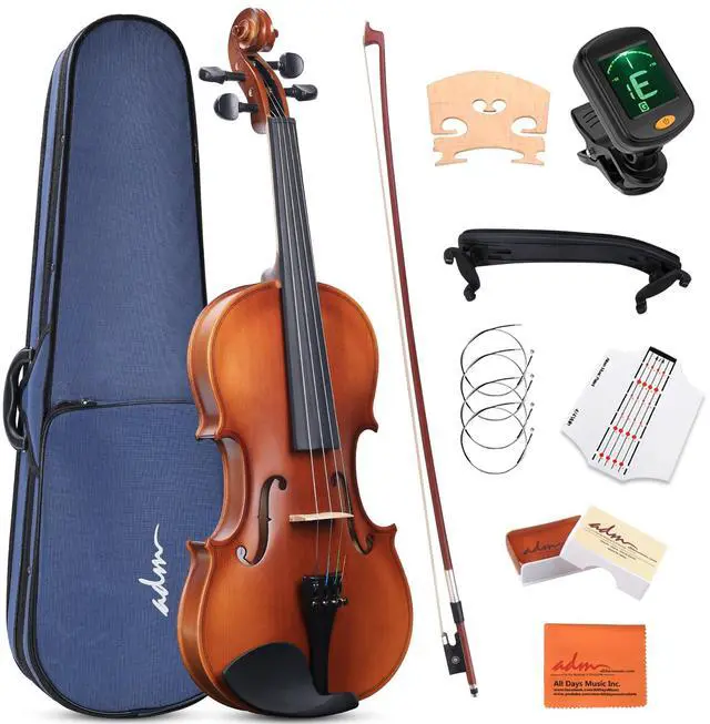 Main image of 1/2 Size Wood Violin Set for Kids Teens Students Adults Beginner Acoustic Violin Matte Fiddle Starter Kit with Hard Case, Rosin, Shoulder Rest, Bow, Clip-on Tuner and Fingerboard Sticker
