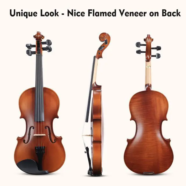 Alt view image 4 of 7 - 1/2 Size Wood Violin Set for Kids Teens Students Adults Beginner Acoustic Violin Matte Fiddle Starter Kit with Hard Case, Rosin, Shoulder Rest, Bow, Clip-on Tuner and Fingerboard Sticker