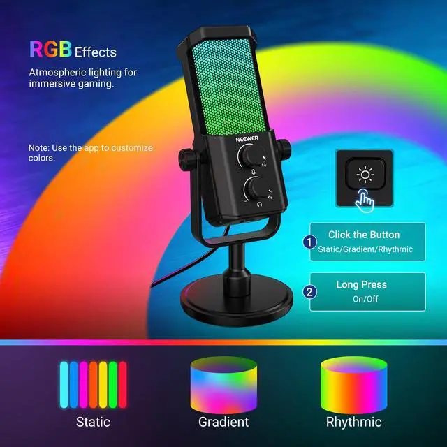 Alt view image 5 of 7 - UM01 AI Noise Canceling USB Microphone, Plug & Play Cardioid RGB Condenser Mic Mute/Music Sync/App Control for Android Windows PC Mac PS4/5 Gaming Recording Streaming Podcasting Studio Computer