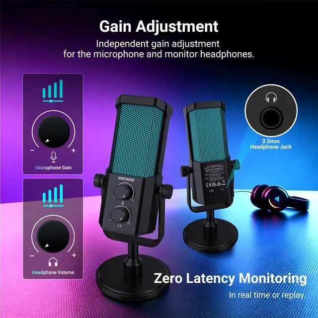 Alt view image 7 of 7 - UM01 AI Noise Canceling USB Microphone, Plug & Play Cardioid RGB Condenser Mic Mute/Music Sync/App Control for Android Windows PC Mac PS4/5 Gaming Recording Streaming Podcasting Studio Computer
