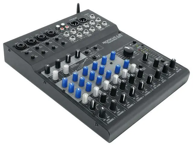 Alt view image 3 of 6 - ROCKMIX 10FX 10 Channel USB Interface Mixer with 2-Way Bluetooth | 16 DSP Effects, 48V Phantom Power, Compressor, 3-Band EQ, Bluetooth 5.0, XLR Outputs, Steel Construction, Vocal Canceler