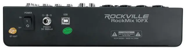 Alt view image 5 of 6 - ROCKMIX 10FX 10 Channel USB Interface Mixer with 2-Way Bluetooth | 16 DSP Effects, 48V Phantom Power, Compressor, 3-Band EQ, Bluetooth 5.0, XLR Outputs, Steel Construction, Vocal Canceler