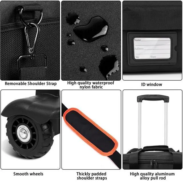 Alt view image 7 of 7 - Large Rolling DJ Bag Built-in Sturdy Support Board, Gig bag with Wheels, DJ cable bag with Detachable Divider & Padded Shoulder Strap (Orange, 19.7''×10.2''×11'')