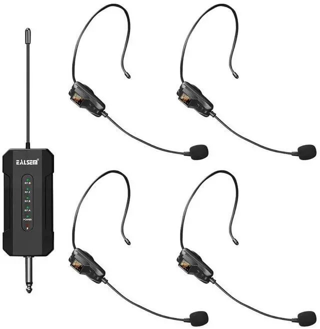 Main image of ES-384 4-Channel UHF Wireless Headset Microphone System for Church, Teaching, Fitness, Stage and Events, 4 Headset Mics with 6.35mm Plug-in Rechargeable Receiver, 164ft Range