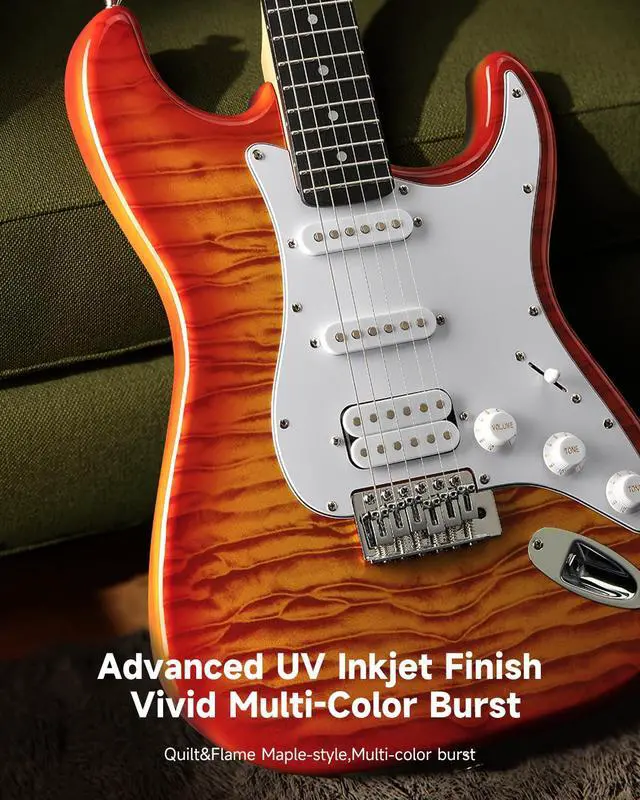 Alt view image 3 of 7 - DST-90 Electric Guitar, 39" Full Size Beginner Electric Guitar Kit with Amp, HSS Pickup, Gig Bag, Tuner, Capo, Strap, Strings, Cable, Picks, Icetea Burst