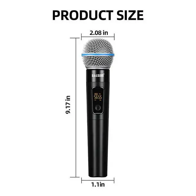 Alt view image 2 of 3 - ES-384 4-Channel UHF Wireless Handheld Microphone System for Karaoke, Church, Stage, DJ and Parties, 4 Handheld Mics with 6.35mm Plug-in Rechargeable Receiver, 164ft Range