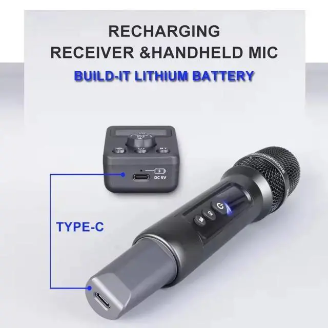 Alt view image 3 of 7 - Microphone, Rechargeable Dual Microphones Karaoke Cordless Mic with Receiver for Karaoke Singing Speech Church, Compatible with Smartphone Laptop
