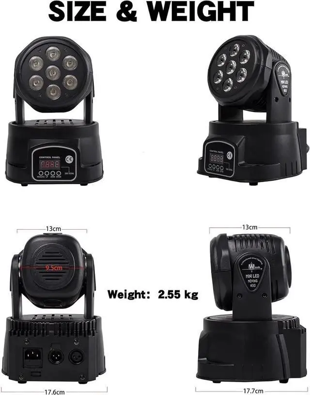 Alt view image 6 of 6 - 7x18W Moving Head DJ Lights, RGBWA+UV 6in1 Stage Lights 2 Pack | DMX512, Sound Activated, Strobe Wash Light for Christmas, Parties, Club, Concert, Wedding, Disco Events