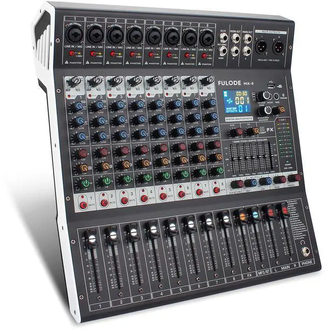 Main image of 8-Channel Professional Audio Mixer Sound Board Console 99 Bit DSP Digital Processor w/USB Bluetooth MP3 for PC Recording Input, XLR Microphone Jack, 48V Power, DJ Mixer