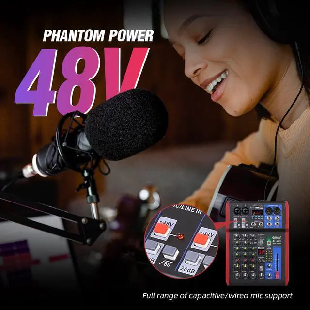 Alt view image 4 of 7 - SI Series Professional Portable Recording Mixer Audio with 99 DSP Digital Effects Mic Preamps and USB for DJ Mixer Console Karaoke Home Recording Studio (SI-4UX)