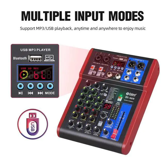 Alt view image 5 of 7 - SI Series Professional Portable Recording Mixer Audio with 99 DSP Digital Effects Mic Preamps and USB for DJ Mixer Console Karaoke Home Recording Studio (SI-4UX)