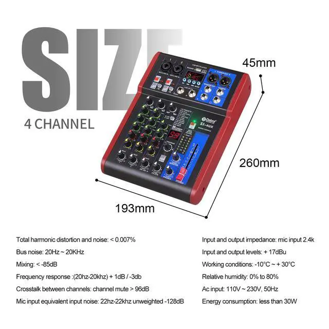 Alt view image 7 of 7 - SI Series Professional Portable Recording Mixer Audio with 99 DSP Digital Effects Mic Preamps and USB for DJ Mixer Console Karaoke Home Recording Studio (SI-4UX)
