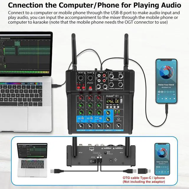 Alt view image 3 of 7 - 150W x2 Powered Amplifier Audio Mixer,4 Channel with Dual Wireless Mic Sound Board Console MP3 Digital USB Bluetooth Computer Input 48V Phantom Power Stereo DJ Mixing for Karaoke Party