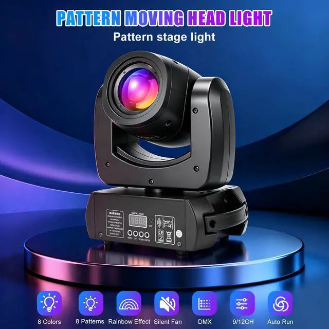 Alt view image 2 of 7 - 150W LED Moving Head Light 18 Facet Prism Spot Stage Light 2 Pack | 8 GOBOs & 8 Colors,Sound Activated & DMX Control, Rotating DJ Lights for Parties, Theaters Bars, Performance Dj Event