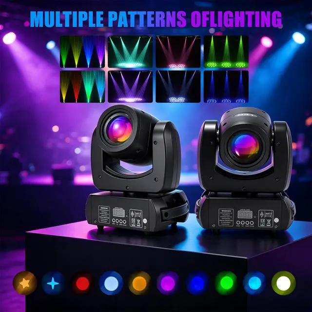 Alt view image 3 of 7 - 150W Moving Head DJ Lights, 18-Facet Prism DMX Stage Light 2Pack | 8 Gobos & 8 Colors, Silent Fan, 540° Pan 180° Tilt, Sound Active Auto Mode DJ Stage Lighting for Parties Weddings Church
