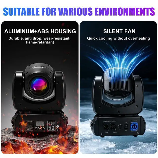 Alt view image 5 of 7 - 150W Moving Head DJ Lights, 18-Facet Prism DMX Stage Light 2Pack | 8 Gobos & 8 Colors, Silent Fan, 540° Pan 180° Tilt, Sound Active Auto Mode DJ Stage Lighting for Parties Weddings Church