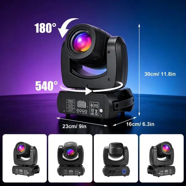 Alt view image 6 of 7 - 150W Moving Head DJ Lights, 18-Facet Prism DMX Stage Light 2Pack | 8 Gobos & 8 Colors, Silent Fan, 540° Pan 180° Tilt, Sound Active Auto Mode DJ Stage Lighting for Parties Weddings Church