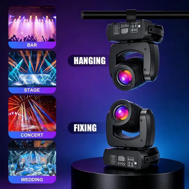 Alt view image 7 of 7 - 150W Moving Head DJ Lights, 18-Facet Prism DMX Stage Light 2Pack | 8 Gobos & 8 Colors, Silent Fan, 540° Pan 180° Tilt, Sound Active Auto Mode DJ Stage Lighting for Parties Weddings Church