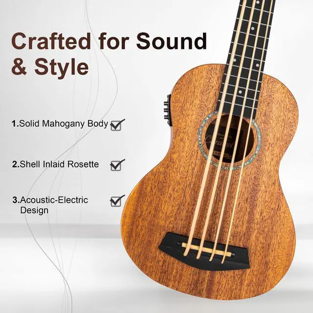 Alt view image 2 of 7 - CUB402 Electric 30inch All Solid Wood Mahogany Ukulele Bass | Tuned as E-A-D-G