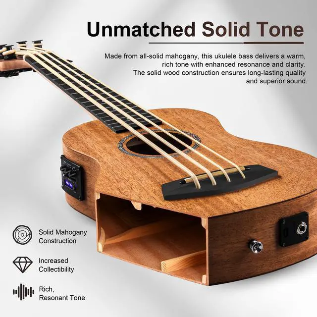 Alt view image 3 of 7 - CUB402 Electric 30inch All Solid Wood Mahogany Ukulele Bass | Tuned as E-A-D-G