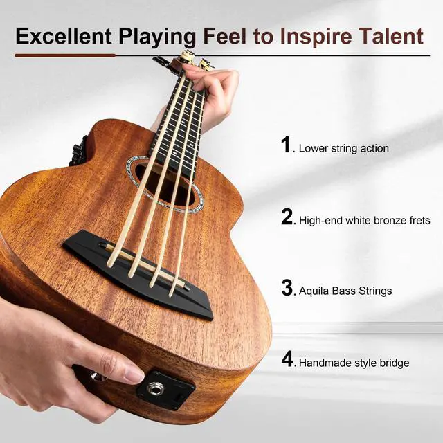 Alt view image 4 of 7 - CUB402 Electric 30inch All Solid Wood Mahogany Ukulele Bass | Tuned as E-A-D-G