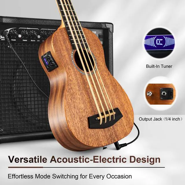 Alt view image 6 of 7 - CUB402 Electric 30inch All Solid Wood Mahogany Ukulele Bass | Tuned as E-A-D-G