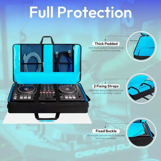 Alt view image 3 of 7 - DJ Controller Case for DDJ FLX10 / GRV6 / REV5 / REV7 / 1000 / SC LIVE 4 | Soft Thick Padded, Multiple Pockets for DJ Accessories and Laptop, DJ Controller Bag with Backpack-Strap & Shoulder Strap