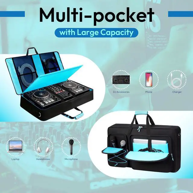 Alt view image 4 of 7 - DJ Controller Case for DDJ FLX10 / GRV6 / REV5 / REV7 / 1000 / SC LIVE 4 | Soft Thick Padded, Multiple Pockets for DJ Accessories and Laptop, DJ Controller Bag with Backpack-Strap & Shoulder Strap