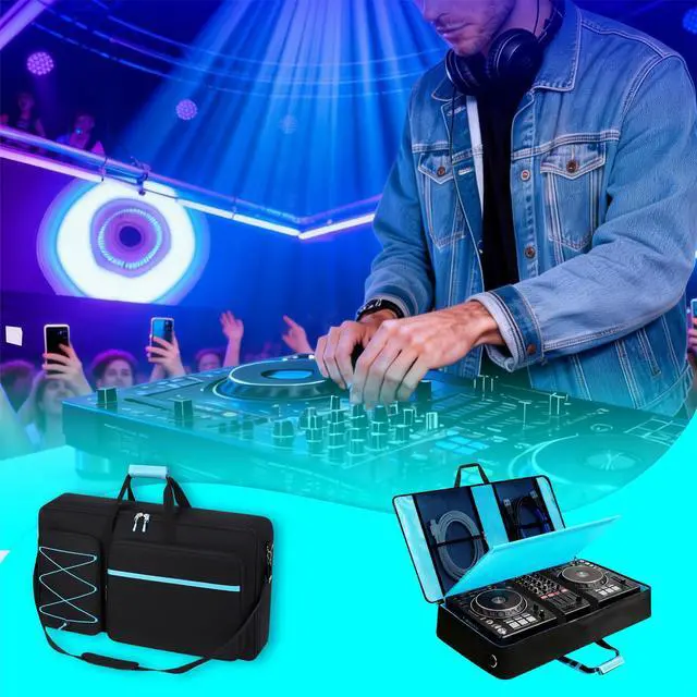 Alt view image 6 of 7 - DJ Controller Case for DDJ FLX10 / GRV6 / REV5 / REV7 / 1000 / SC LIVE 4 | Soft Thick Padded, Multiple Pockets for DJ Accessories and Laptop, DJ Controller Bag with Backpack-Strap & Shoulder Strap
