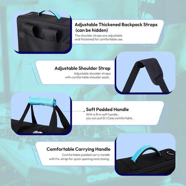 Alt view image 5 of 7 - DJ Controller Case for DDJ FLX10 / GRV6 / REV5 / REV7 / 1000 / SC LIVE 4 | Soft Thick Padded, Multiple Pockets for DJ Accessories and Laptop, DJ Controller Bag with Backpack-Strap & Shoulder Strap