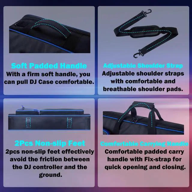 Alt view image 5 of 7 - DJ Controller Case Bag Compatible with DDJ-FLX10/ 1000/ 1000SRT/ DDJ-GRV6/ REV5/ REV7, Padding Gig Bag with Adjustable Shouldder Strap, DJ Backpack with Multi- Pockets for Gear (Blue, without wheels)