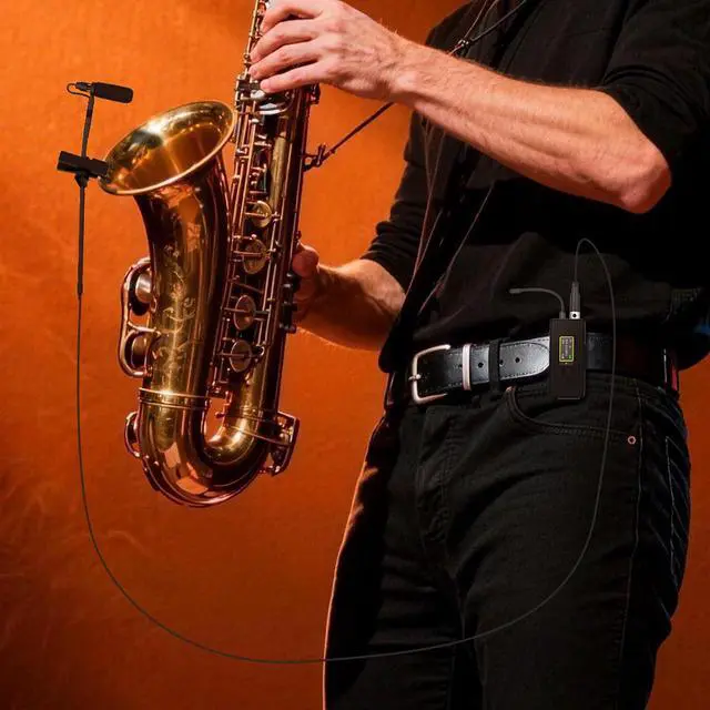 Alt view image 2 of 7 - Saxophone Wireless Microphone System for Clarinet, Brass Instrument | UHF, 260FT Range, 360° Rotatable Clip-on Mic, XLR Adapter, Low Latency Transmitter & Receiver, F40S