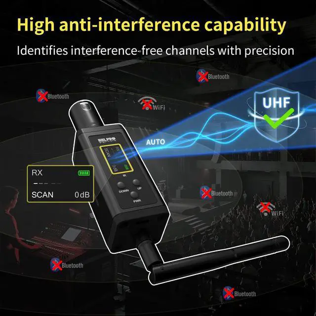 Alt view image 7 of 7 - Saxophone Wireless Microphone System for Clarinet, Brass Instrument | UHF, 260FT Range, 360° Rotatable Clip-on Mic, XLR Adapter, Low Latency Transmitter & Receiver, F40S