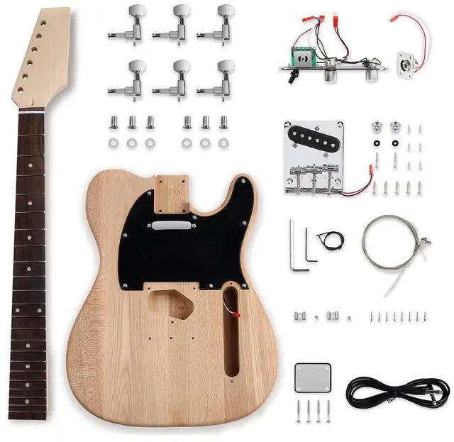 Main image of DIY Electric Guitar Kit Beginner Kit Right Handed with Ash Body | Hard Maple Neck, Rosewood Fretboard, Chrome Hardware, 6 String, Build Your Own Guitar