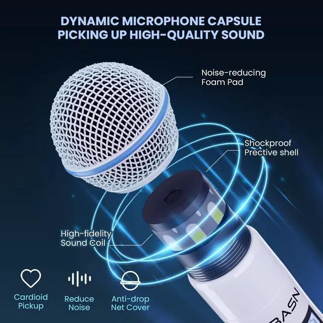 Alt view image 3 of 7 - BASN UHF Dual Channel Handheld Wireless Microphone System (Black & White) | Metal Handheld Mics for Stage, Karaoke, Weddings, DJ, and Events