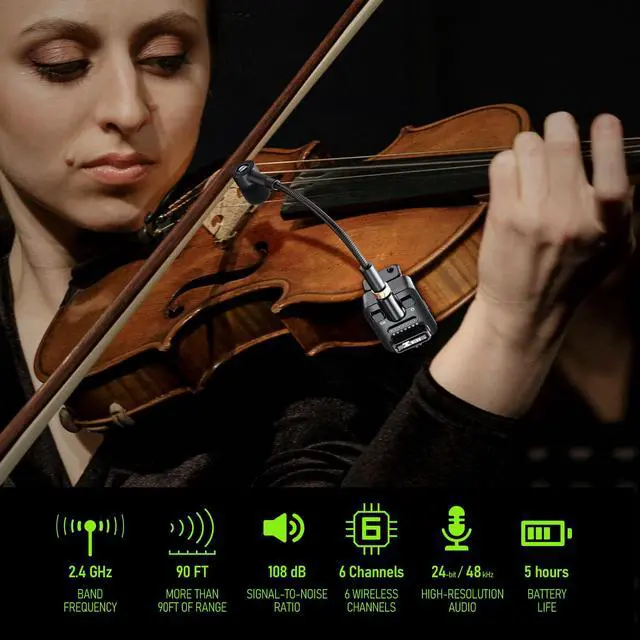 Alt view image 2 of 6 - U9 Violin Mandolin Instrument Microphone Wireless System 2.4 GHz Wireless Microphone Transmitter and Receiver for Violin and Viola, Mandolin