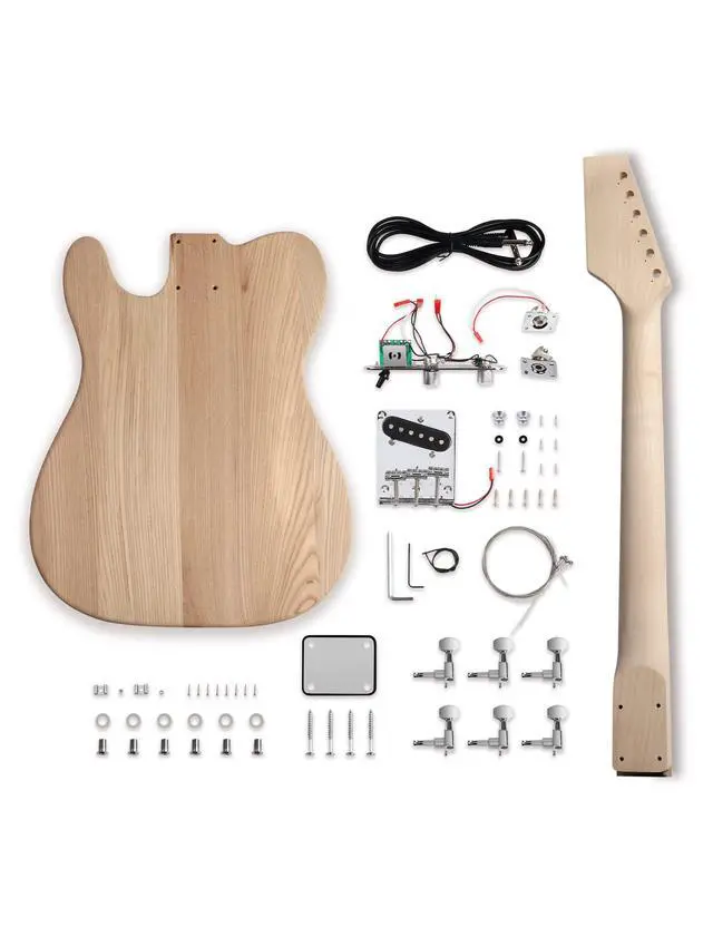 Alt view image 2 of 7 - DIY Electric Guitar Kit Beginner Kit Right Handed with Ash Body | Hard Maple Neck, Rosewood Fretboard, Chrome Hardware, 6 String, Build Your Own Guitar