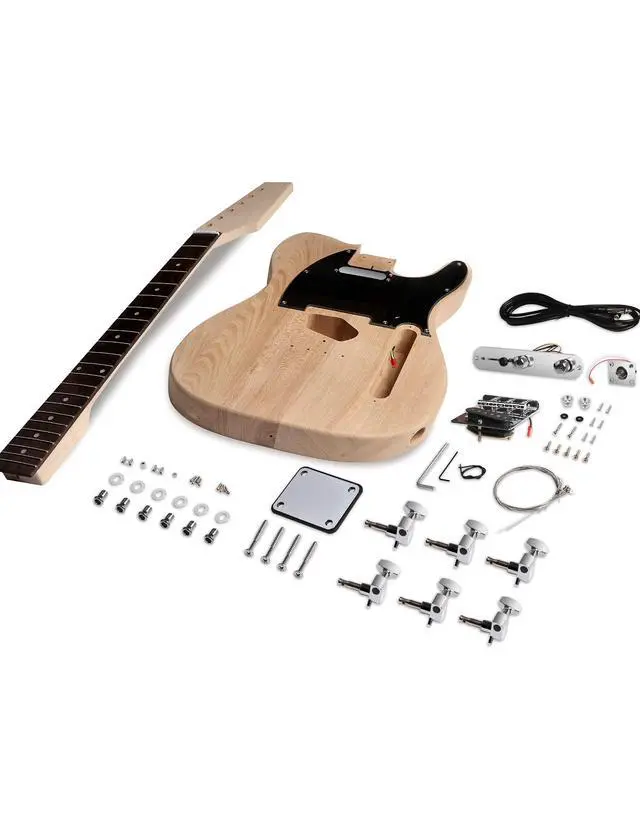 Alt view image 3 of 7 - DIY Electric Guitar Kit Beginner Kit Right Handed with Ash Body | Hard Maple Neck, Rosewood Fretboard, Chrome Hardware, 6 String, Build Your Own Guitar