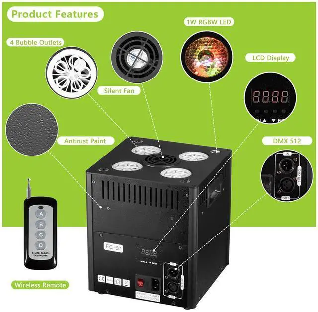 Alt view image 3 of 7 - Stage Bubble Machine with Lights DMX Wireless Remote | Supports Wedding, Commercial Show, kKid Party & Carnival for Vivid Stage Atmosphere Control