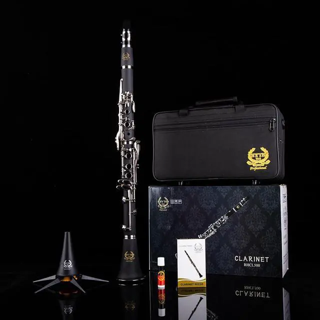Alt view image 2 of 7 - Bb Clarinet 17 Nickel Keys Woodwind Band & Orchestra Musical Instruments for Beginners Includes Case, Stand, 10 Reeds and Cleaning Kit-Black/Silver keys