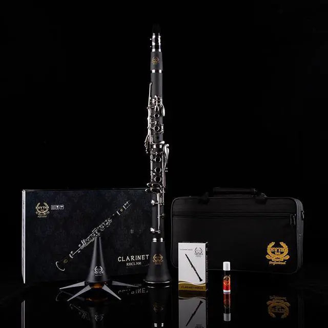 Alt view image 3 of 7 - Bb Clarinet 17 Nickel Keys Woodwind Band & Orchestra Musical Instruments for Beginners Includes Case, Stand, 10 Reeds and Cleaning Kit-Black/Silver keys