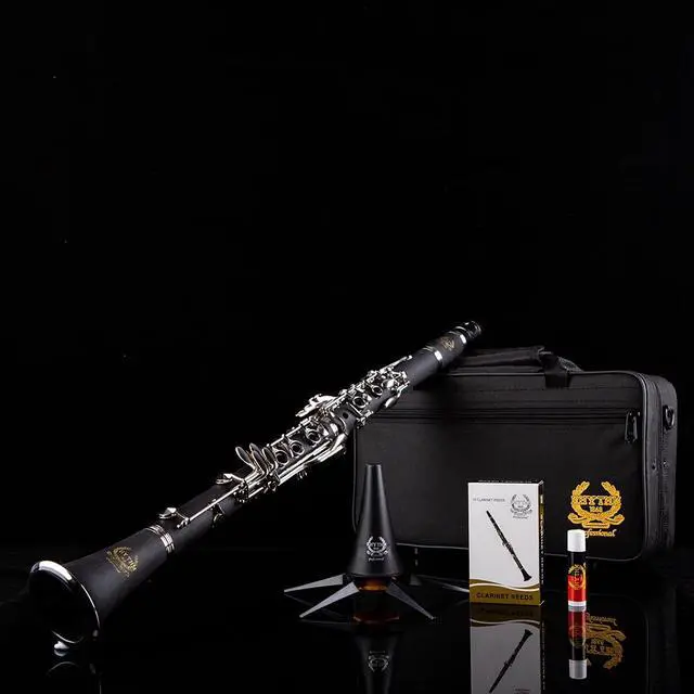 Alt view image 4 of 7 - Bb Clarinet 17 Nickel Keys Woodwind Band & Orchestra Musical Instruments for Beginners Includes Case, Stand, 10 Reeds and Cleaning Kit-Black/Silver keys