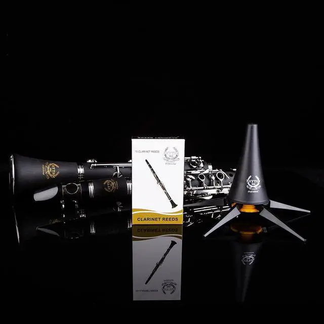 Alt view image 5 of 7 - Bb Clarinet 17 Nickel Keys Woodwind Band & Orchestra Musical Instruments for Beginners Includes Case, Stand, 10 Reeds and Cleaning Kit-Black/Silver keys