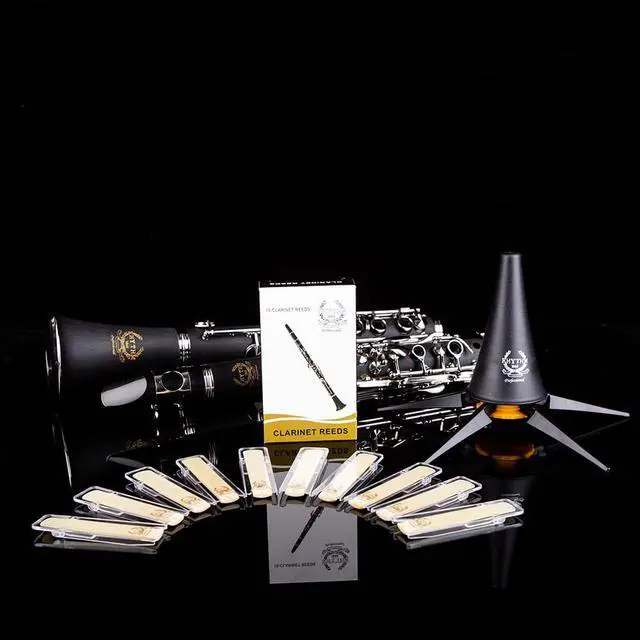 Alt view image 6 of 7 - Bb Clarinet 17 Nickel Keys Woodwind Band & Orchestra Musical Instruments for Beginners Includes Case, Stand, 10 Reeds and Cleaning Kit-Black/Silver keys
