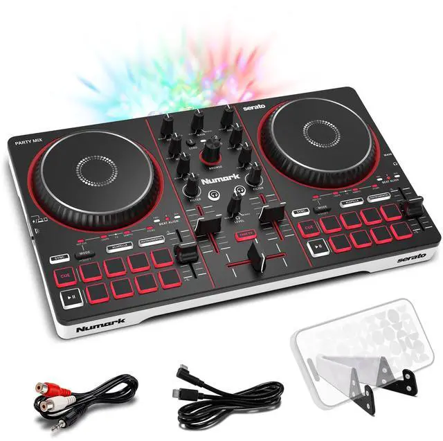 Main image of Party Mix III Bluetooth DJ Controller with Built-in Lights | Beat Assist, Smart Fader, 16 Pads, 2 Deck DJ Mixer, Stems Control, USB-C, Serato DJ Lite and Algoriddim djay Included