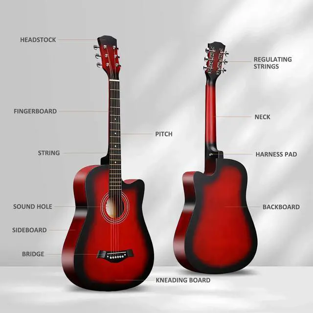 Alt view image 5 of 6 - 38'' Wood Acoustic Guitar for Adults, 6 Steel-String Acoustic Guitar With Guitar Bag and Beginner Kits for Beginner