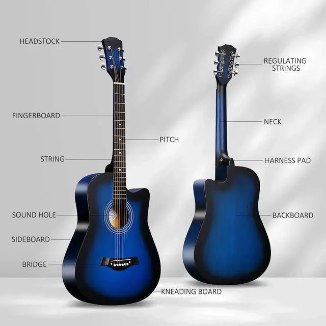 Alt view image 4 of 5 - 38'' Wood Acoustic Guitar for Adults, 6 Steel-String Acoustic Guitar With Guitar Bag and Beginner Kits for Beginner