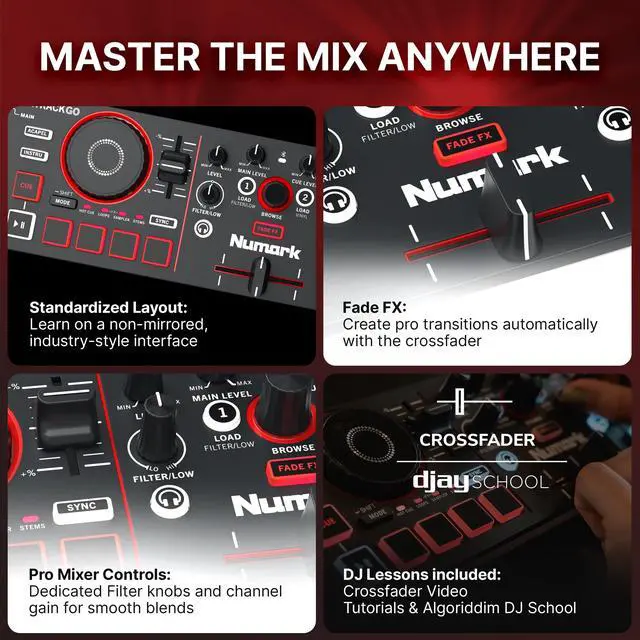 Alt view image 3 of 7 - MixTrack Go Compact Bluetooth DJ Controller with Stems Control | 2-Deck DJ Mixer, for Beginners & Mobile DJs, Smart Fader, USB-C, Serato DJ Lite & Algoriddim djay Included, Gen 4